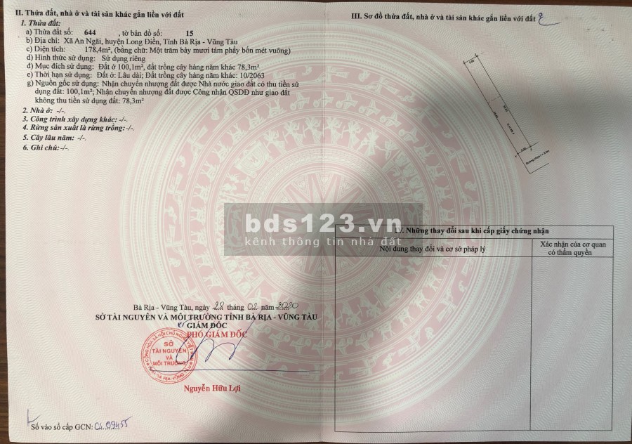 Mấy lô đất đẹp thổ cư giá đầu tư ngay sát thị trấn Long Hải liên hệ 0935521383