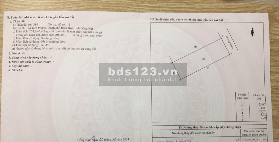 Bán đất đẹp full thổ cư 208m2 Tam Phước, Biên Hòa, Đồng Nai, giá rẻ đầu tư