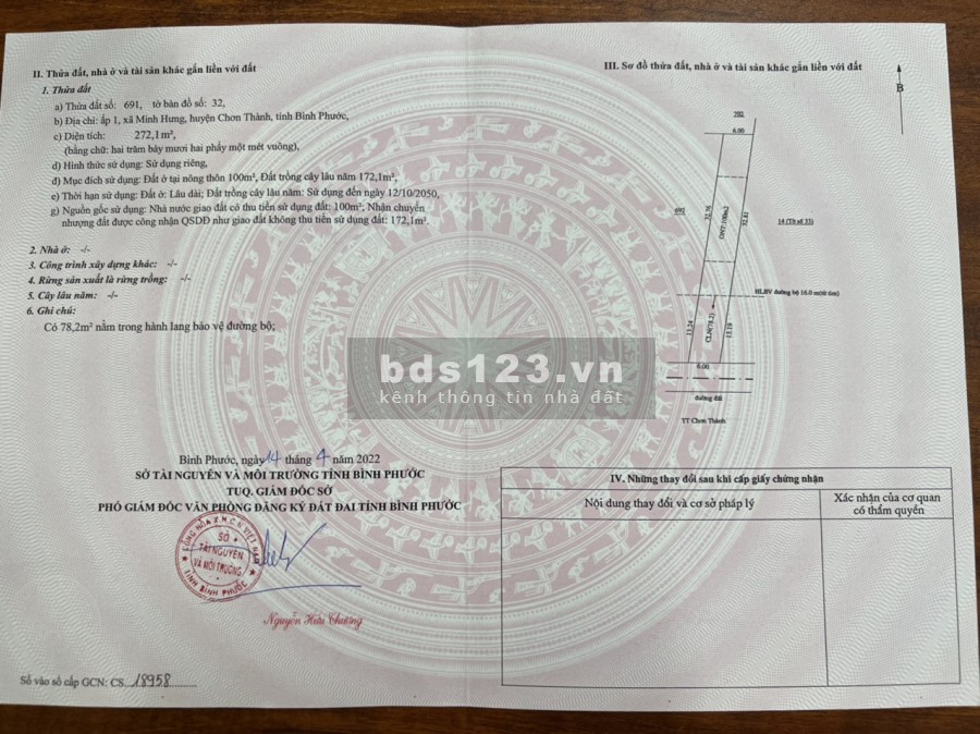 Bán lô đất nền thị trấn Chơn Thanh, Bình Phước, bàn gio sổ có sẵn, pháp lý chuẩn