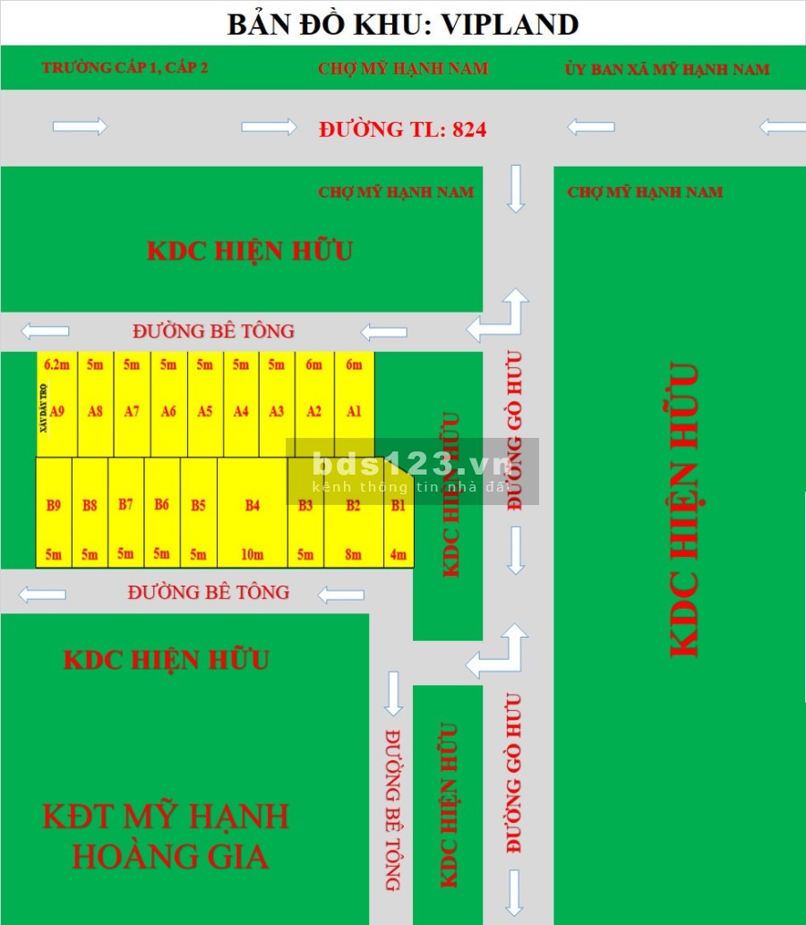 Đất tại chợ Mỹ Hạnh Nam thổ cư 100% sổ hồng riêng công chứng liền trong ngay
