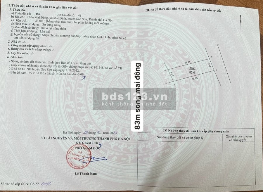 83m Mai Đông Mai Đình Sóc Sơn, làm việc chính chủ không qua môi giới pháp lý chuẩn