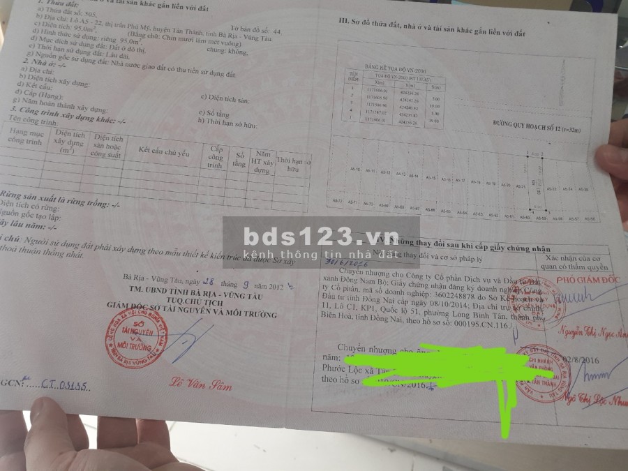 Bán đất mặt tiền .Thị xã Phú Mỹ Bà Rịa Vũng Tàu giá bán tiện đầu tư sinh lời cao