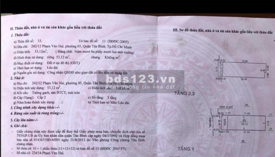 Bán nhà đất trung tâm thành phố tại Quận Tân Bình, pháp lý chính chủ giá 9.1 tỷ, lh 0378445577