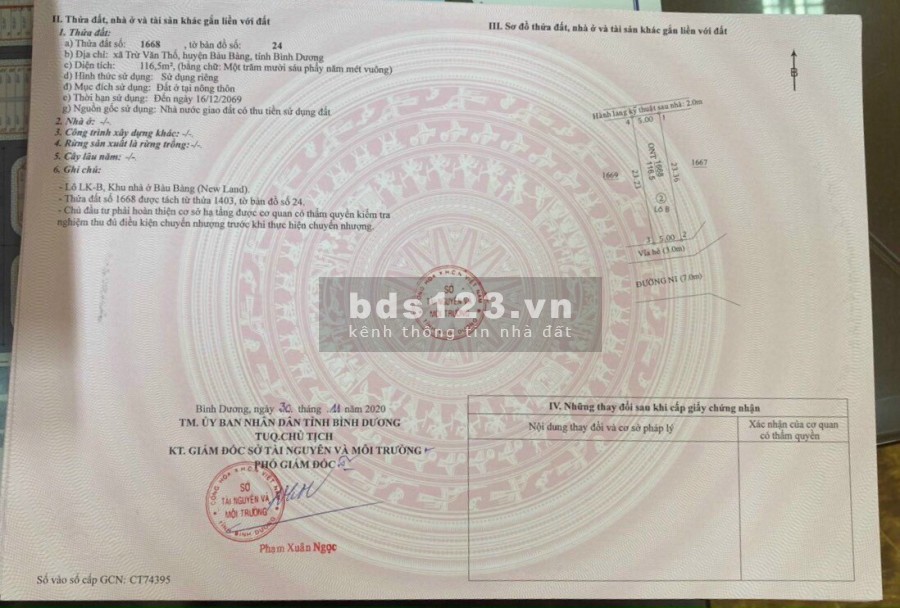 Chính chủ cần bán gấp lô đất gần chợ trừ văn thố bầu bàng LK KCN cây trường giá chỉ 950 triệu