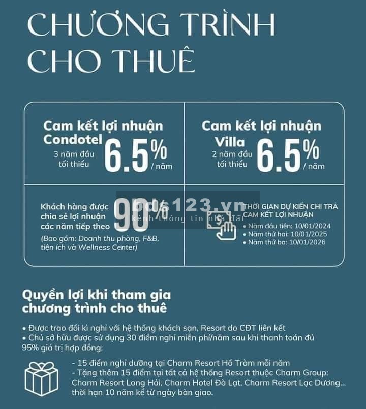 Căn hộ sát biển Charm Hồ Tràm, full nội thất, TT chỉ 588tr - cam kết LN tối thiểu 19.5% trong 3 năm