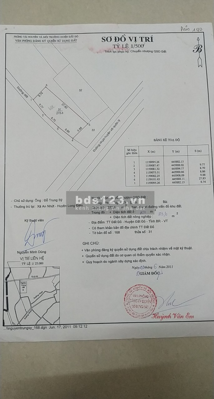 Bán đất mặt tiền đường Tạ Văn Sáu trung tâm Đất Đỏ - BRVT giá bán 4,2 tỷ có sẵn 100m2 thổ cư