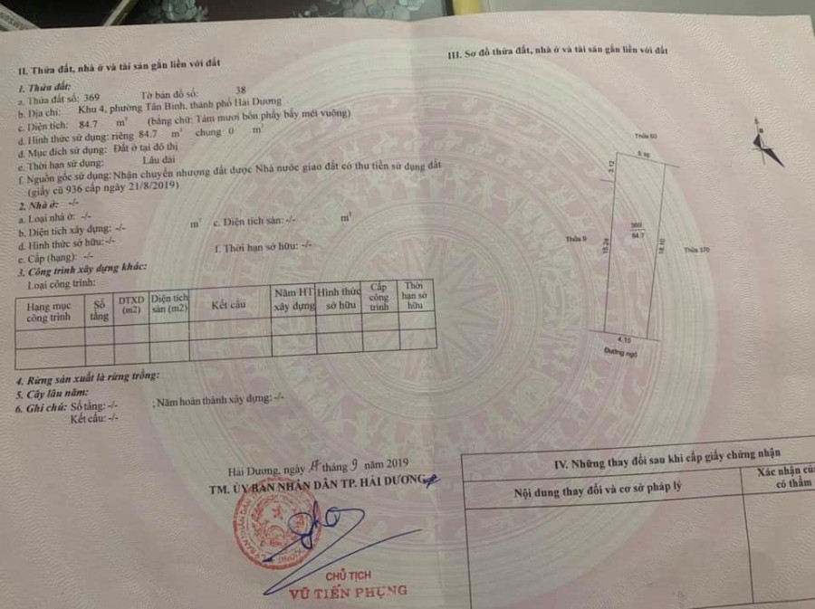 Cần bán lốt đất tại ngõ 192 Nguyễn Chí Thanh, thành phố Hải Dương, hướng tốt