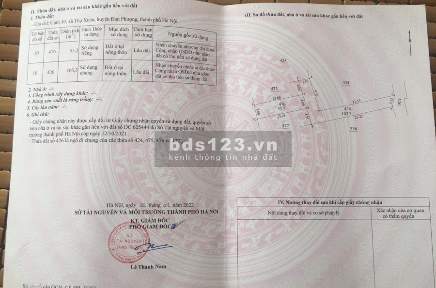 Chính chủ bán lô đất Thọ Xuân 55m2, ô tô đỗ cửa. Lh: 0968 136 038.