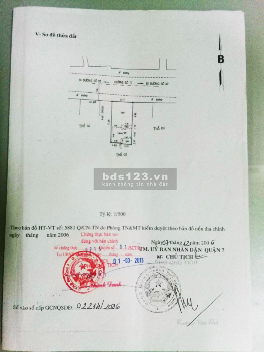 Bán lô đất mặt tiền đường số 77, phường Tân Quy, Quận 7, sổ hồng riêng, giá 22 triệu/tháng