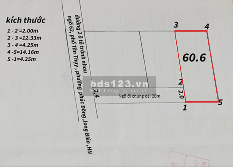 Gia đình cần bán mảnh đất diện tích 60.6m2 tại phố Tân Thụy khu an ninh tốt