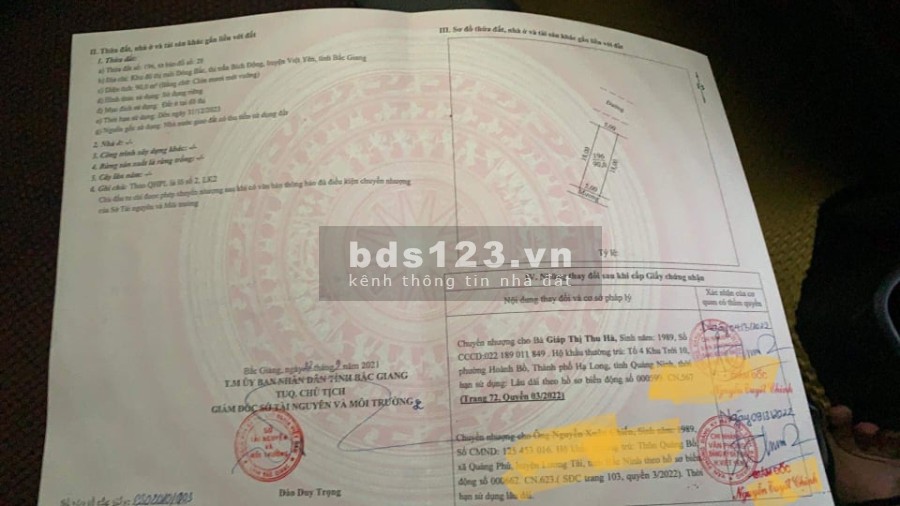 Cần bán lô đất bên TT Bích Động Việt Yên Bắc Giang, diện tích 90m2 giá 1 tỉ 9