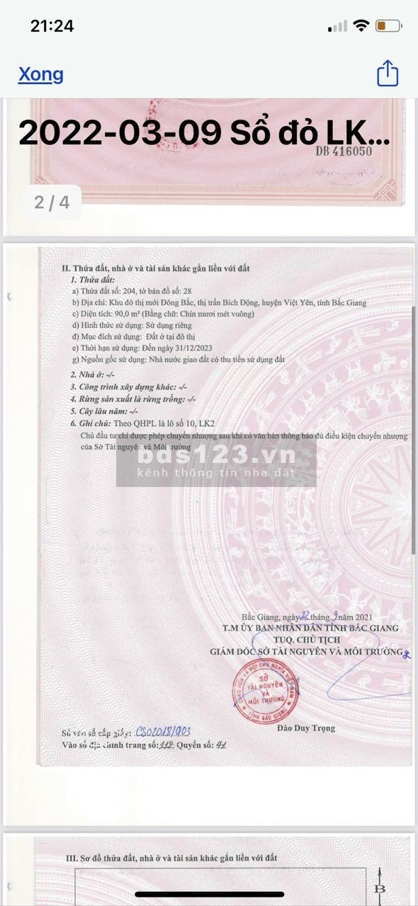 Cần bán lô đất bên TT Bích Động Việt Yên Bắc Giang, diện tích 90m2 giá 1 tỉ 9