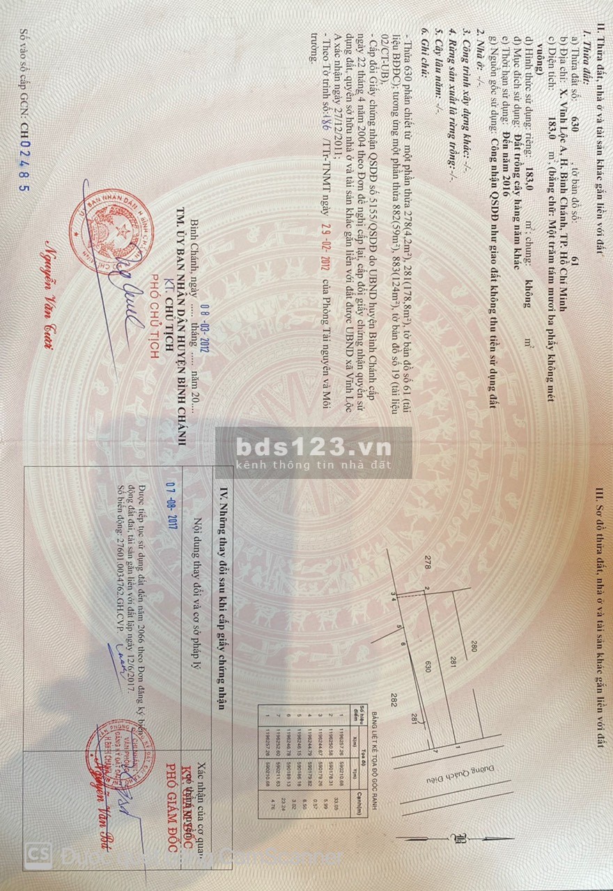 Bán Lô đất diện tích 2041,7 m2 (thổ cư 1.858,7 m2) có 2 Sổ, mặt tiền đường Quách Điêu