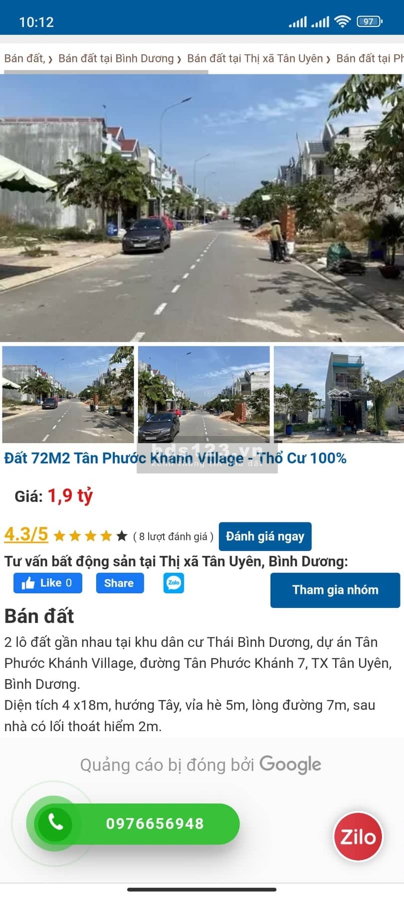 Đất sổ riêng có thổ cư gần trường, chợ Tân Phước Khánh, Tân Uyên