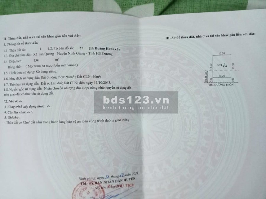 Mặt tiền 10m, diện tích 134m2 và thêm dôi dư giá 790tr/m liên hệ 0799863888