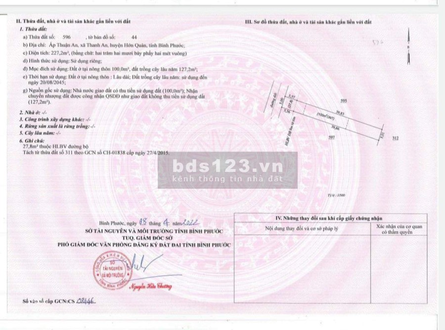 Cần bán Đất Bình Phước diện tích 5 x 41 có 100m2 thổ cư bàn giao sổ ngay, lh 0782431378
