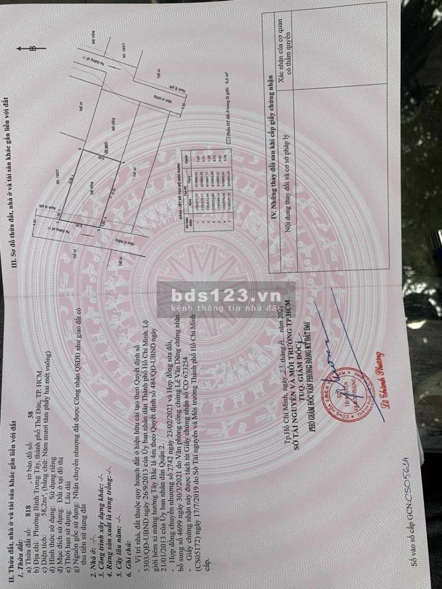 Chính chủ bán lô đất thổ cư đẹp tại Đường số 11 P Bình Trưng Tây Quận 2