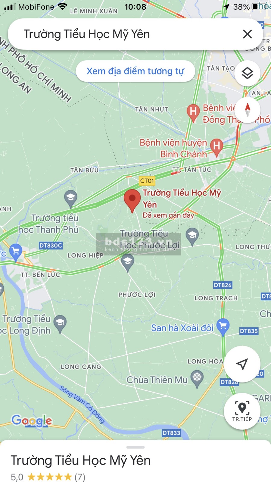 Đất thổ cư mặt tiền đường trường học Mỹ Yên Bến Lức, giá bán 2.85 tỷ, lh 0938921889