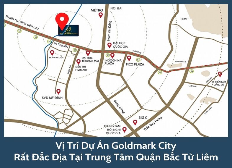 Vị trí dự án Goldmark City rất đắc địa tại trung tâm quận Bắc Từ Liêm