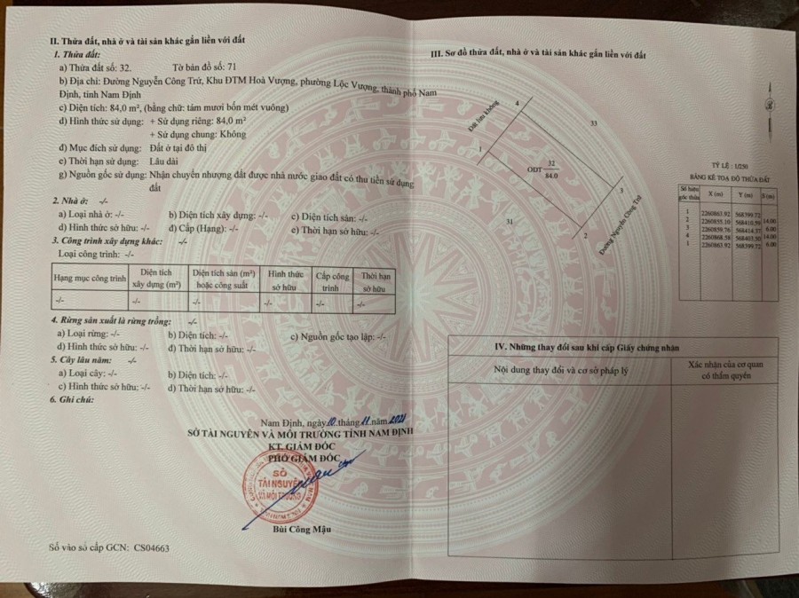 Bán đất số 68 Nguyễn Công Trứ, TP Nam Định đã có sổ bàn giao công chứng ngay