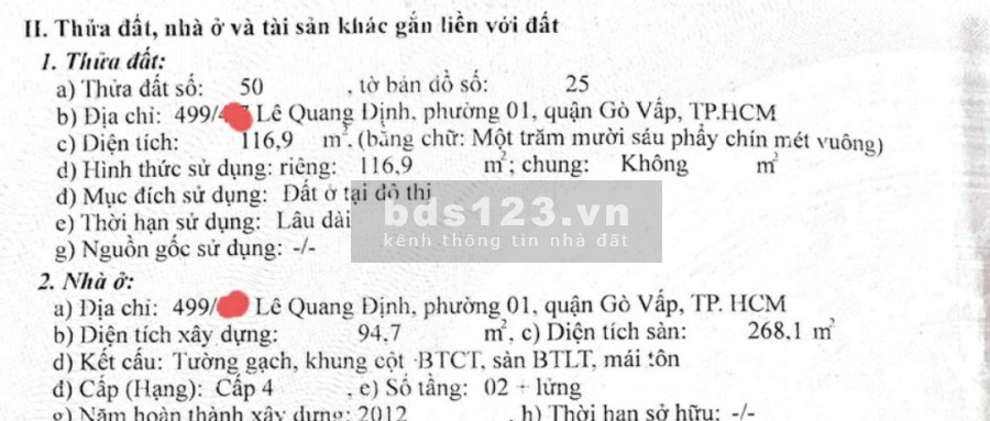 Bán nhà có sẵn 6 phòng trọ, Hẻm 499 Lê Quang Định, P.1, Gò Vấp, giá chỉ 4.8 tỷ, sáng tên trong ngày