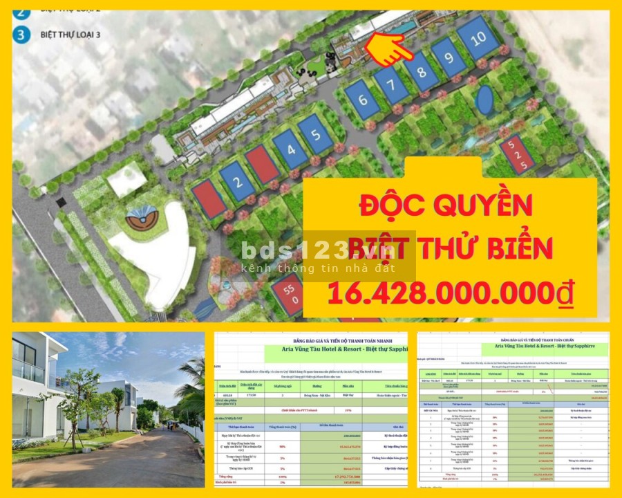 Biệt thự Aria Vũng Tàu giá bán nhanh 16,4 tỷ cách biển 80m chiết khấu 10% bàn giao ngay