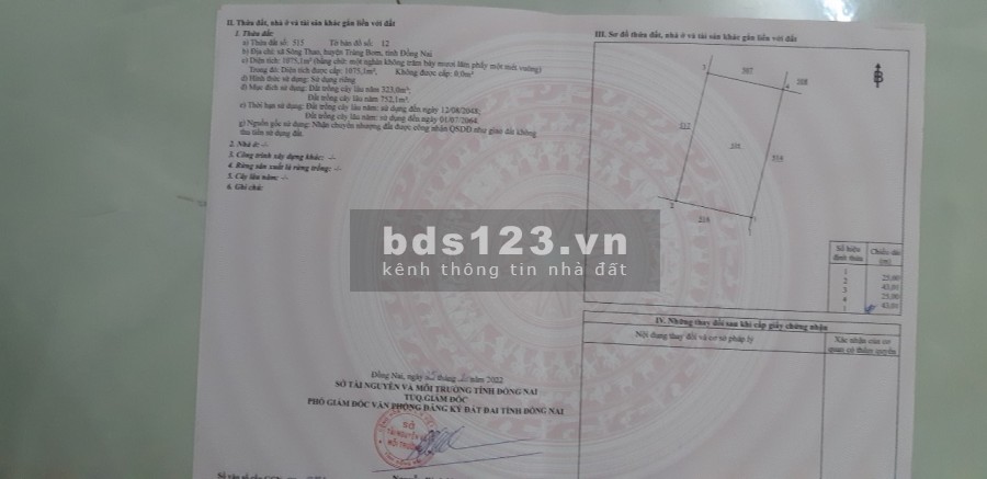 Cần bán gấp đất tại xã Sông Thao huyện Trảng Bom giá tốt đầu tư sinh lời 980 triệu/sào