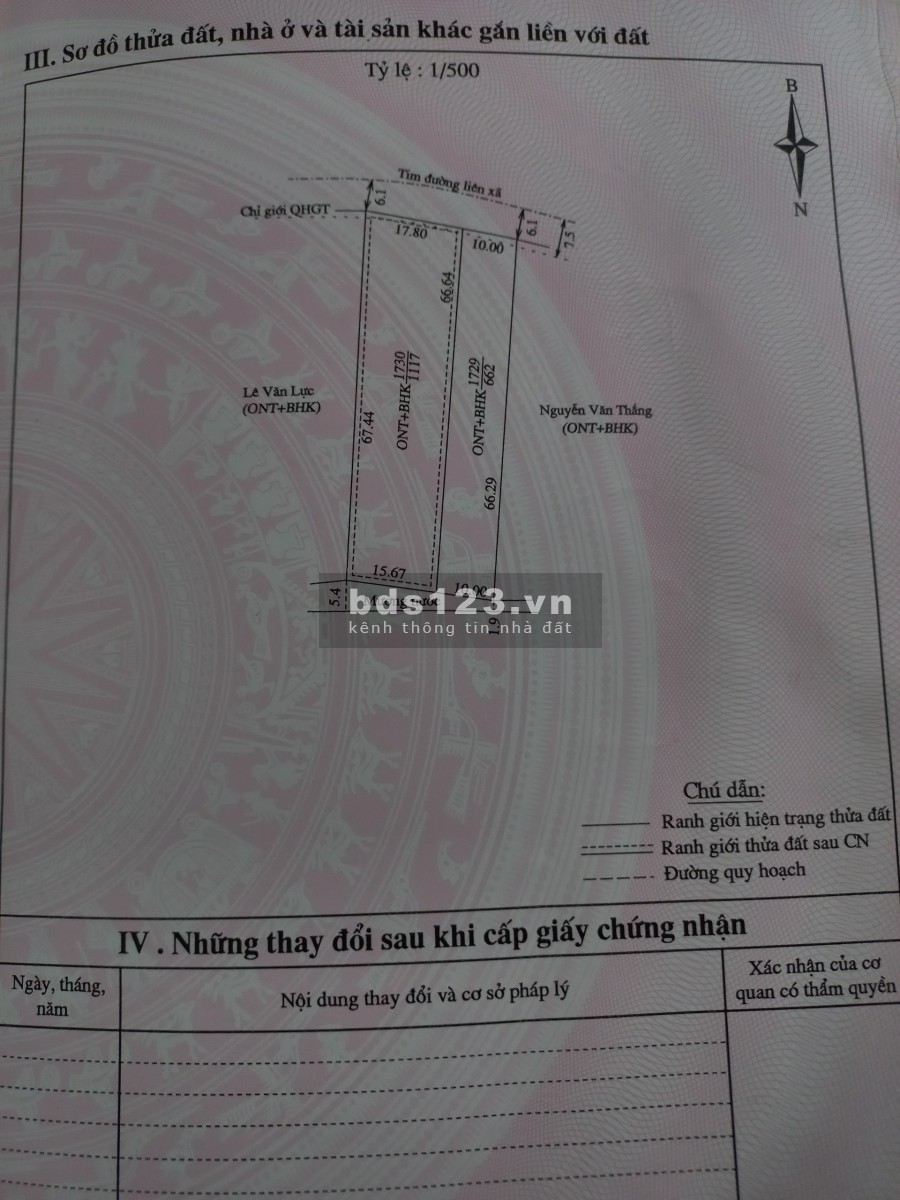 Bán đất mặt tiền chính chủ 1117 m2 đối diện UBND Vĩnh Long Vĩnh Linh Quảng Trị