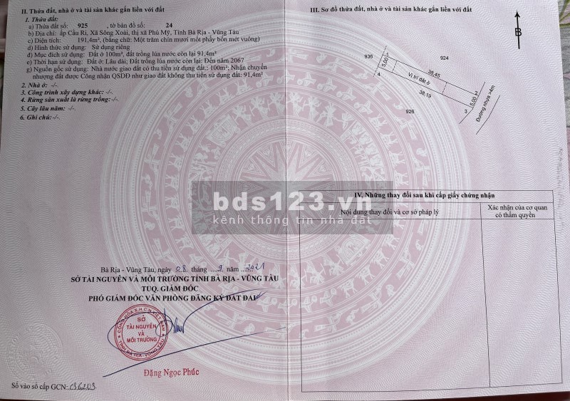 Cần bán lại lô đất Sông Xoài - Cách vòng xoay Hắc Dịch chỉ 2,5km lh 0901372508