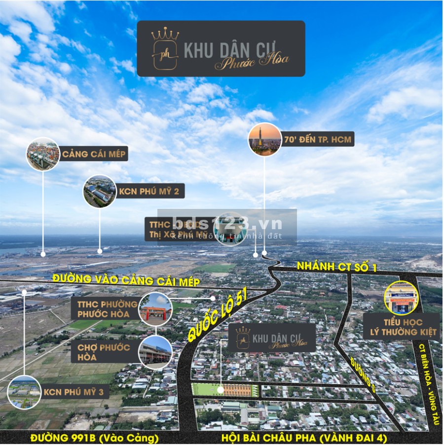 Chỉ với 2 tỷ XXX sở hữu ngay đất sổ hồng riêng mặt tiền Quốc Lộ 51, trung tâm thị xã Phú Mỹ, BRVT
