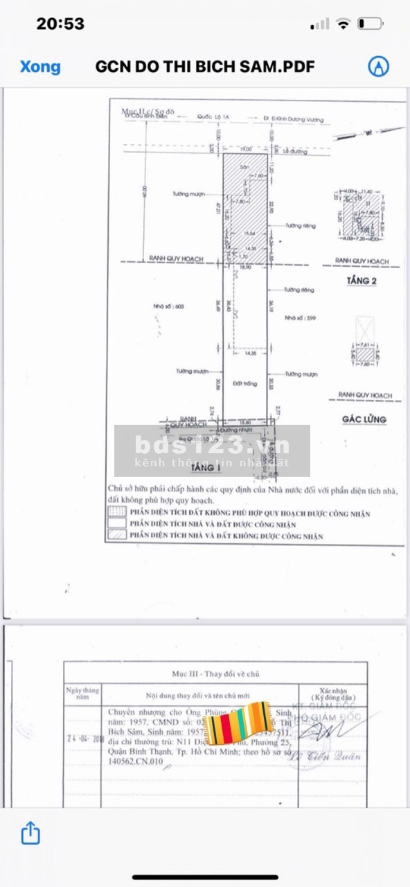 Mặt tiền quốc lộ 1A, diện tích sử dụng 1318m thổ cư giá bán 72 tỷ, bàn giao đầy đủ giấy tờ