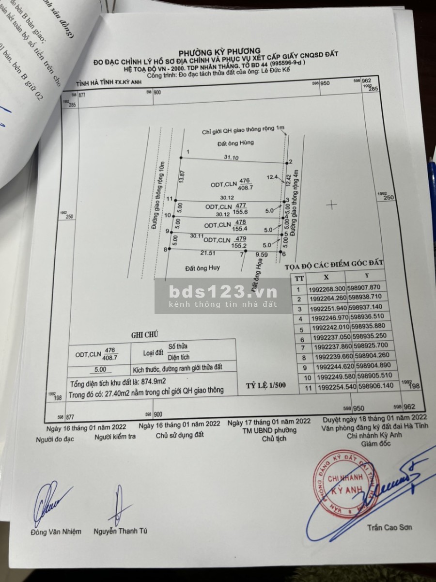 Bán 2 lô 2 mặt tiền Phường Kỳ Phương sẵn sổ, pháp lý minh bạch rõ ràng khu dân cư đông