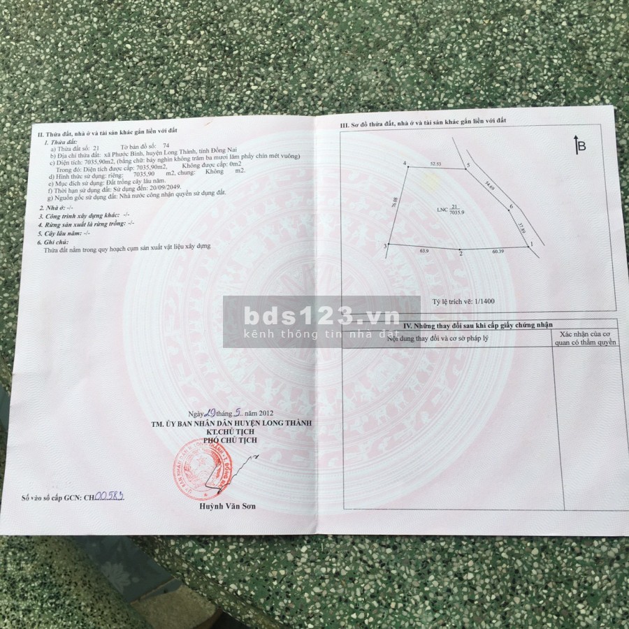 Bán đất hơn 7 sào ( 7.036m2) Xã Phước Bình, Huyện Long Thành, Tỉnh Đồng Nai