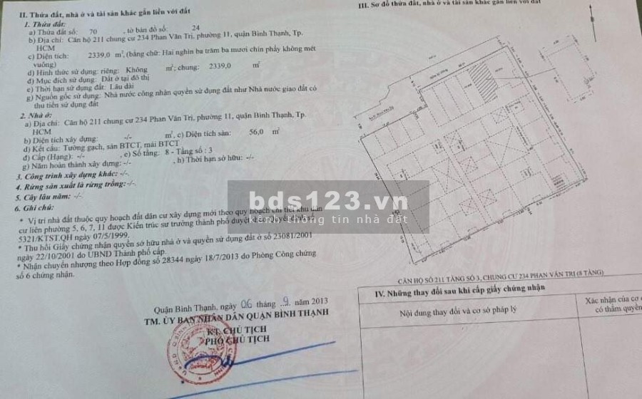 Cần bán căn hộ chung cư tọa lạc tại 234 Phan Văn Trị, Quận Bình Thạnh lh 0908227338