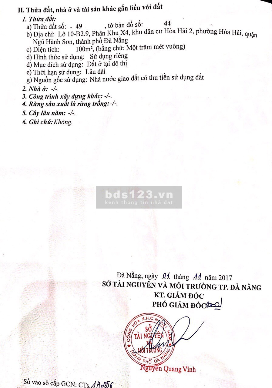 Bán đất tại đường Thổ Sơn 2, Phường Hòa Hải, Ngũ Hành Sơn, Đà Nẵng diện tích 100m2 giá 3.1 tỷ