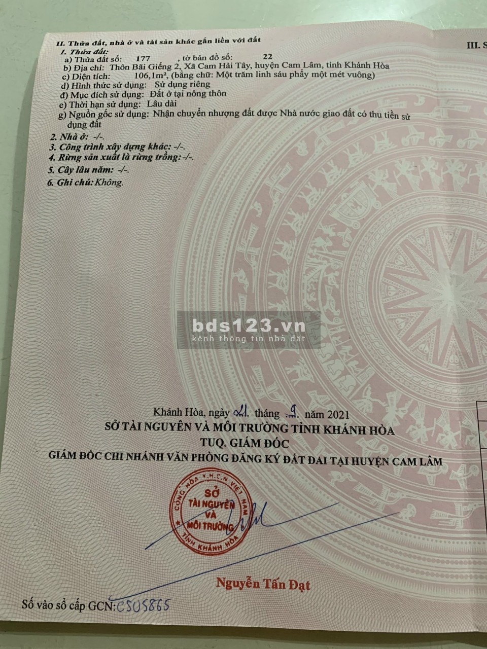 Bán đất Cam Hải Tây cách QL1A chỉ 100m về hướng Đầm mặt đường 8m full thổ cư giá ngộp