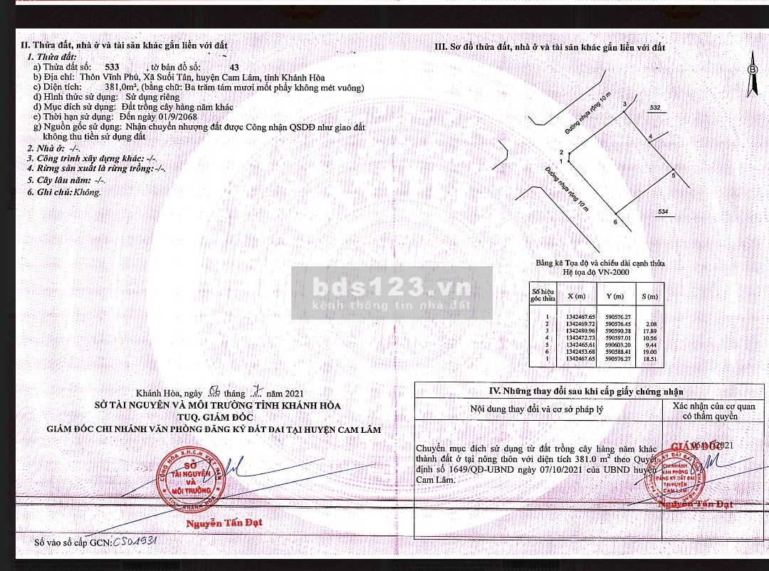 Bán đất suối Tân lô góc 2 mặt tiền đường 10m, full thổ cư, giá bán chỉ 11.5 triệu/m2