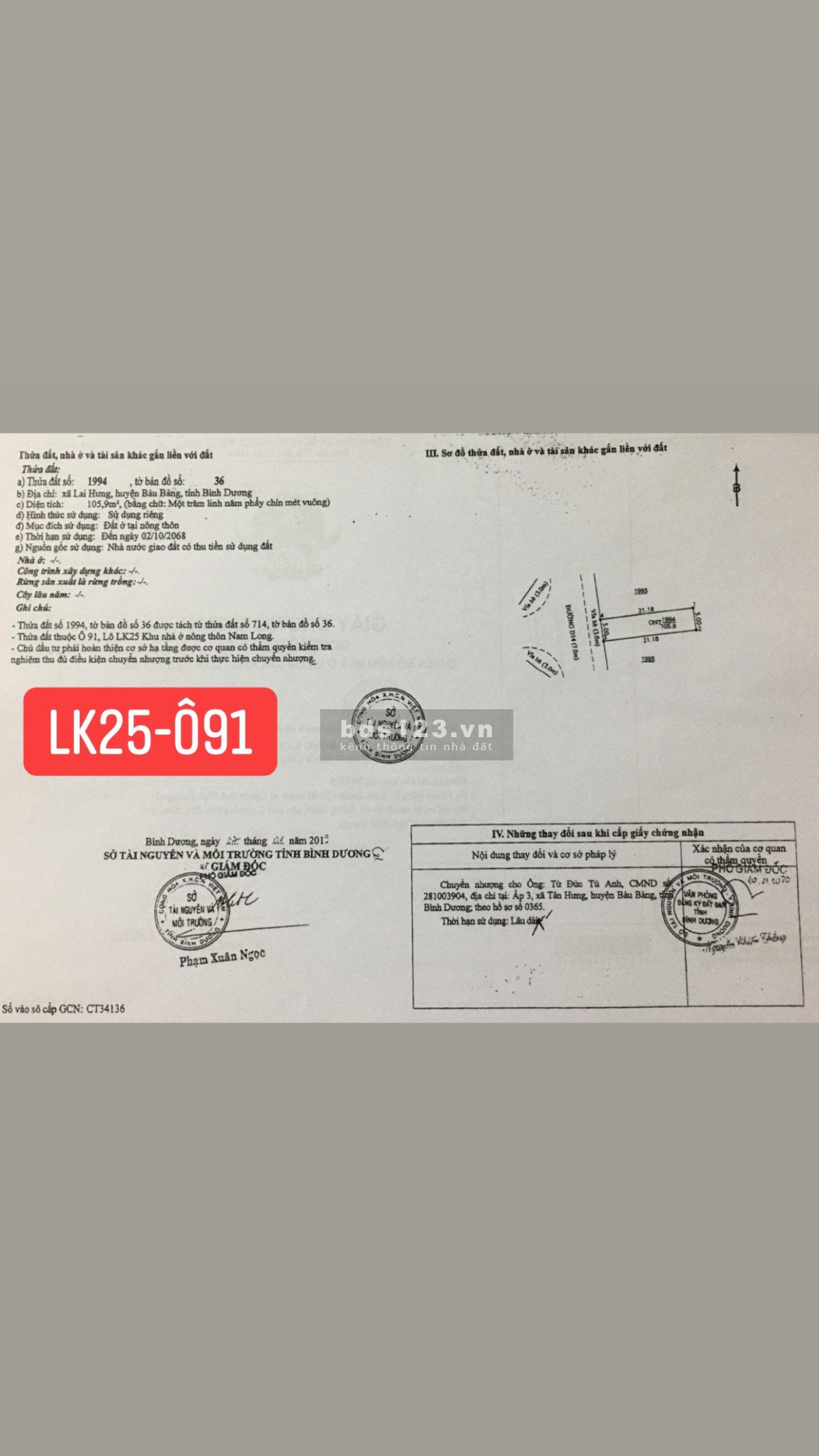 Cần bán lô đất ngay KCN Bàu Bàng, Bình Dương giá đầu tư sinh lời, hỗ trợ vay