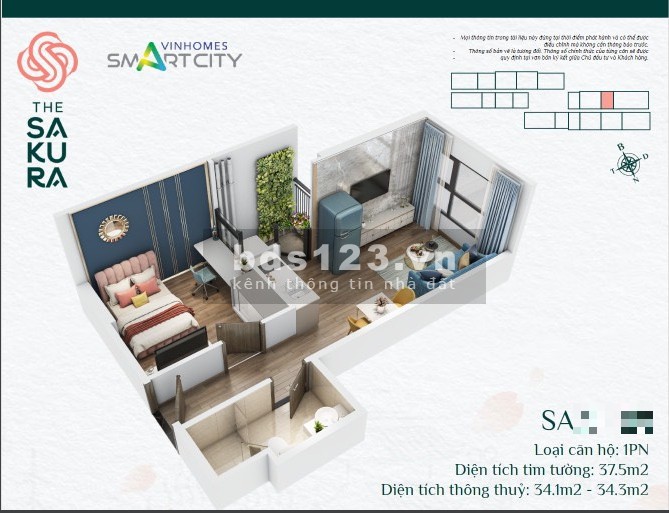 Bán căn hộ 1PN duy nhất view bể bơi Vinhomes Smart City giá 1.6 tỷ, bàn giao ngay