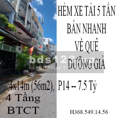 Gò Vấp phường 14 hẻm xe tải 5 tấn về quê dưỡng già bán nhanh 4 tầng giá bán 7.5 Tỷ