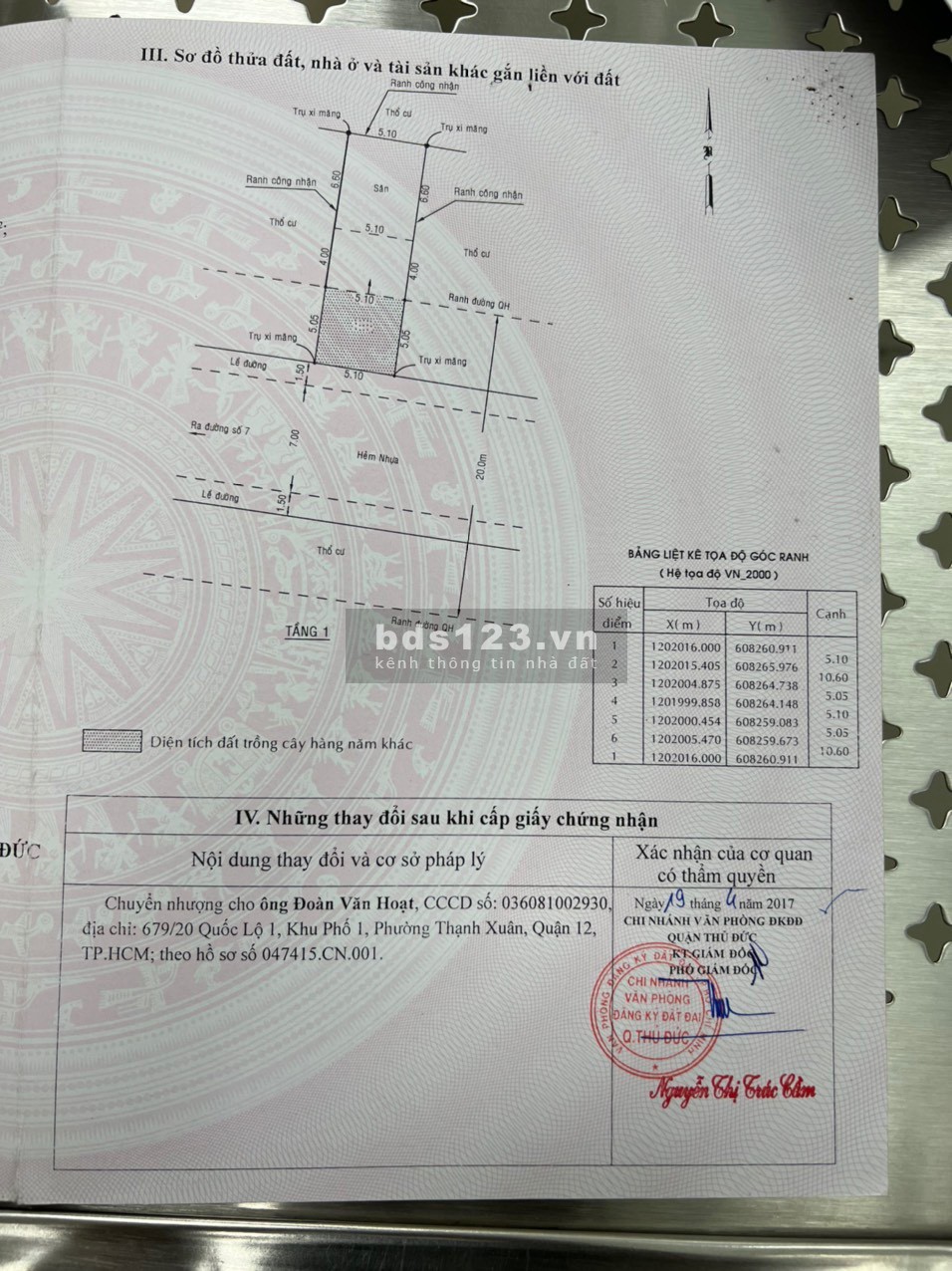 Bán nhà phố đường 10m thuộc kdc vạn xuân tam bình, sổ hồng hoàn công