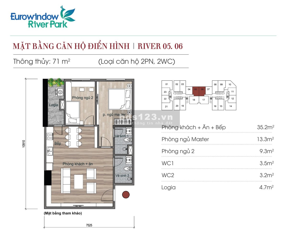 Căn hộ view Sông 2PN 71m2 - Chiết khấu tới 12%, hỗ trợ vay NH đến 70% Giá bán CH chỉ từ 1,9x tỷ