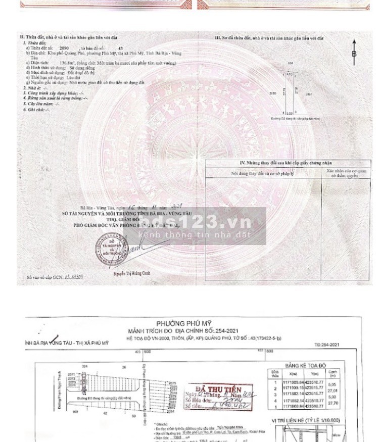 Chính chủ bán lô phường Phú Mỹ đối diện khu chung cư 18 tầng, gần cảng Cái Mép Thị Vải.