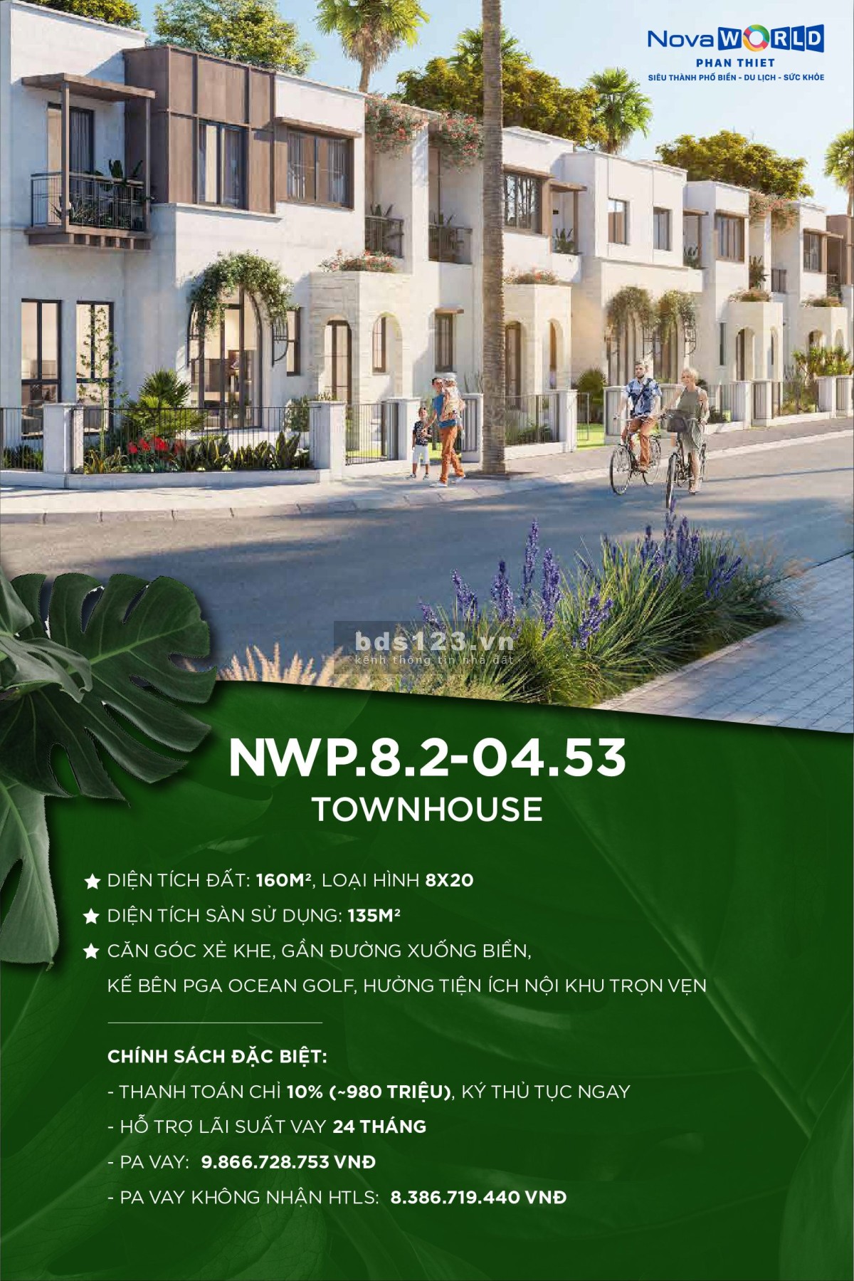 Căn góc xẻ khe townhouse vị trí siêu đẹp, kế bên PGA Ocean Golf-Siêu thành phố biển Novaworld PT.