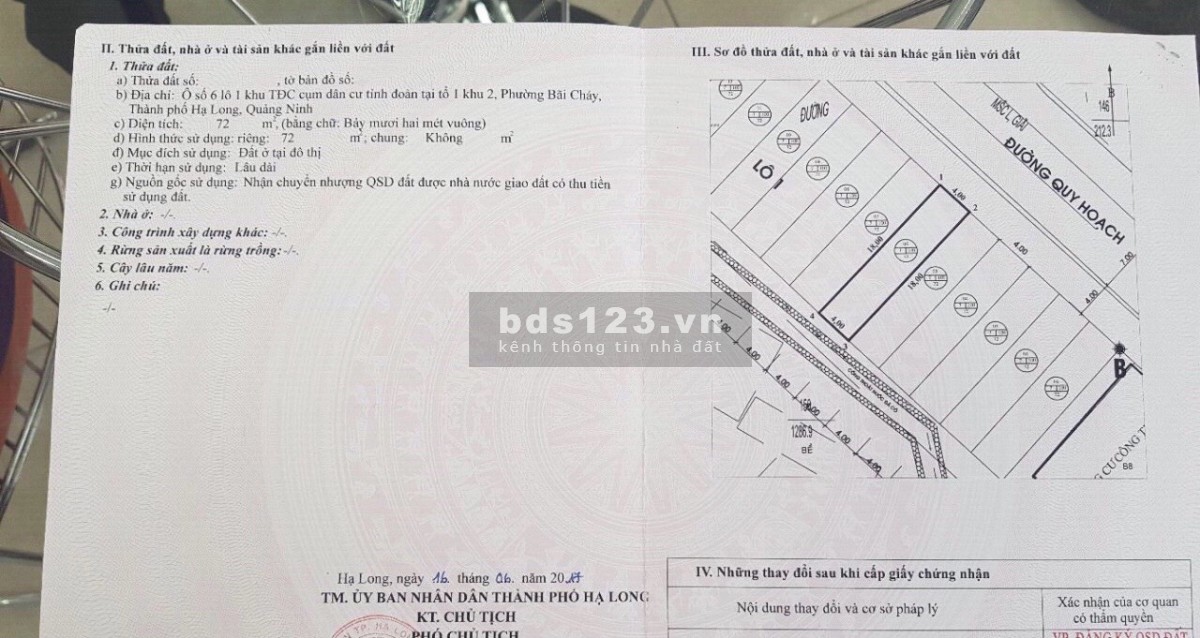 Bán lô đất trung tâm Bãi Cháy, Hạ Long, Quảng Ninh. Cạnh khách sạn Mường Thanh