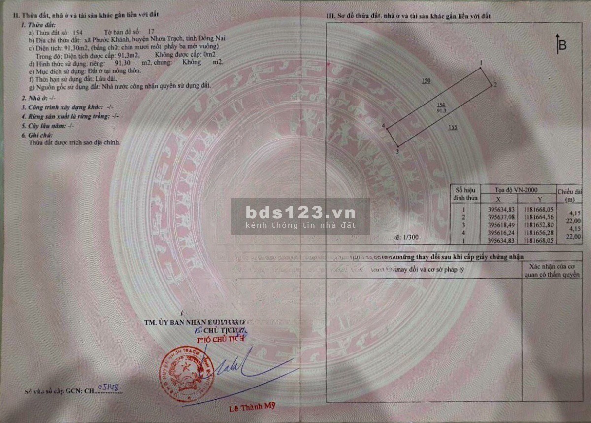 Bán lô đất đẹp khu TDC ở xã Phước Khánh - Huyện Nhơn Trạch - Tỉnh Đồng Nai