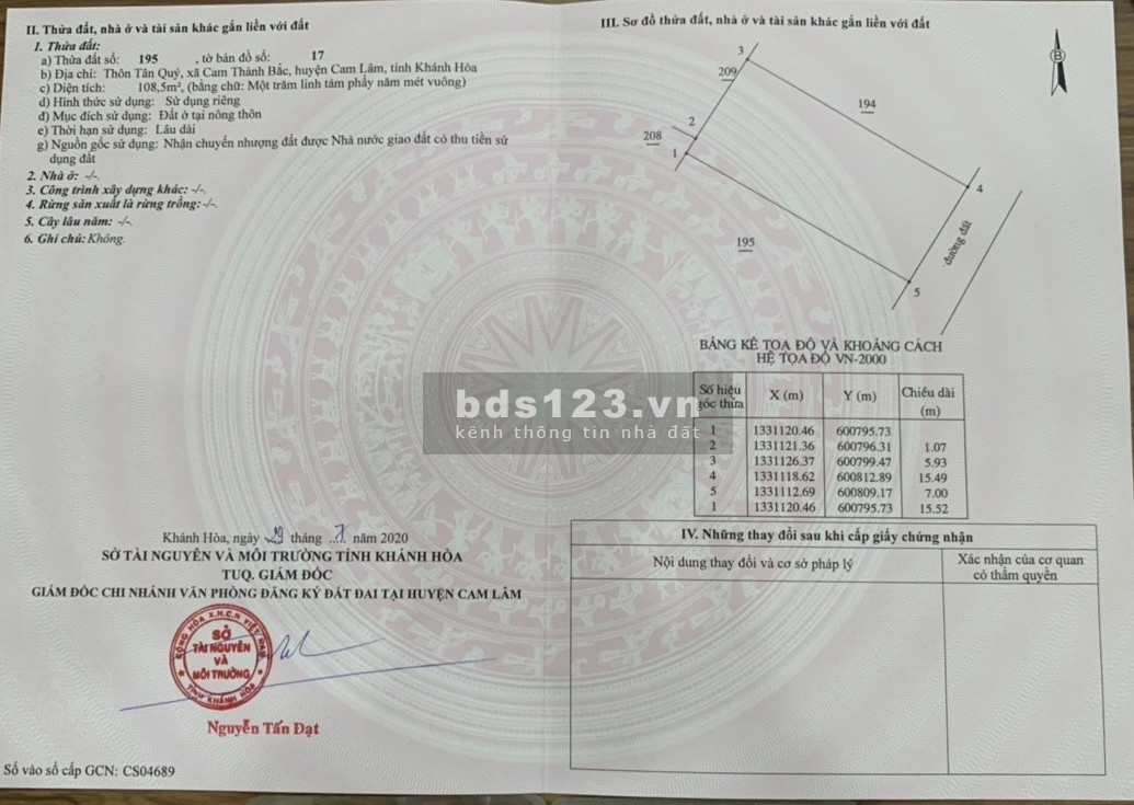 Bán 108m2 đất ONT ven đầm thủy triều Cam Thành Bắc gần khu TĐC Vin đang triển khai