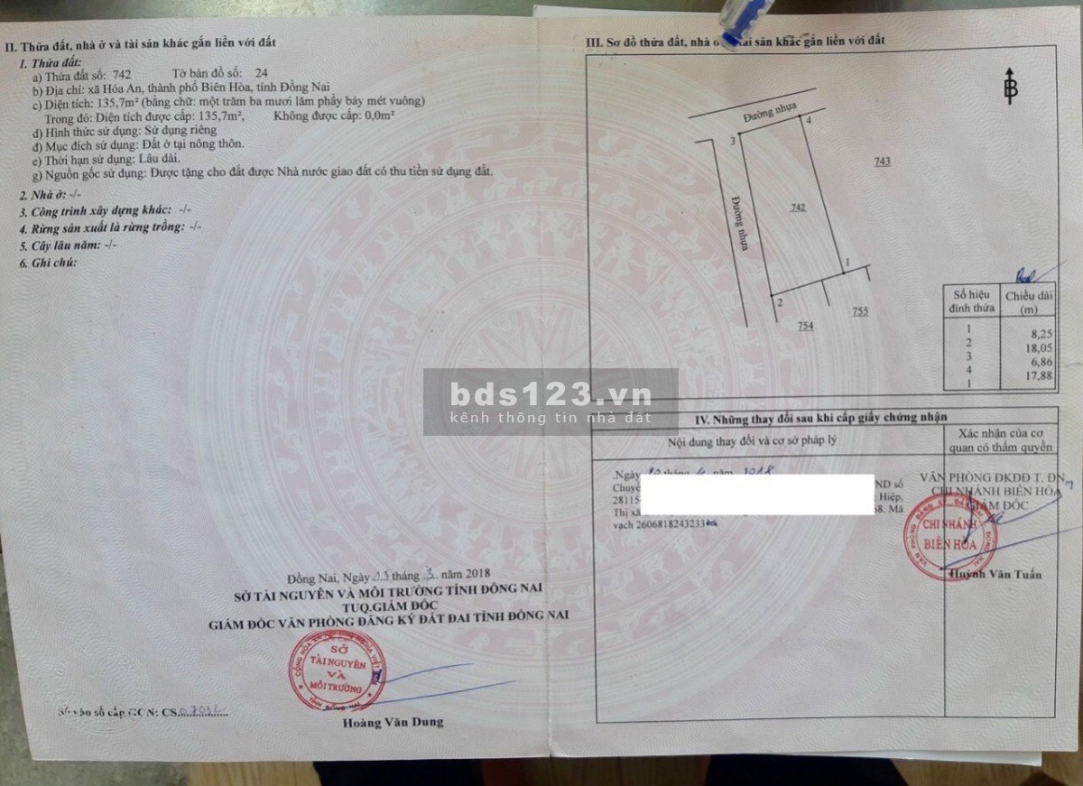 Bán đất Hoà An thành phố Biên Hoà lô góc 2 mặt tiền giá 30 triệu/m2, hạ tầng hoàn thiện