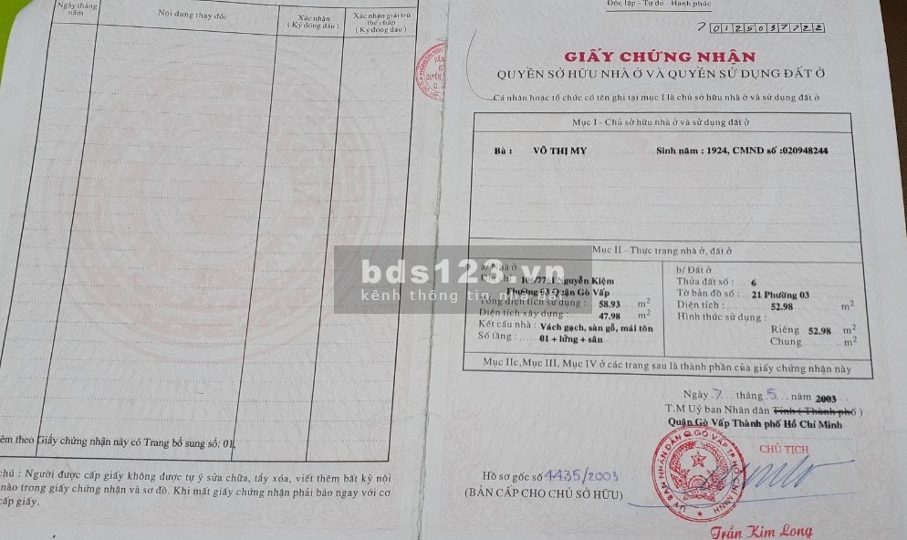 Bán nhà cấp 4 Nguyễn Văn Công phường 3, Quận Gò Vấp hẻm thông giá 5.5 tỷ
