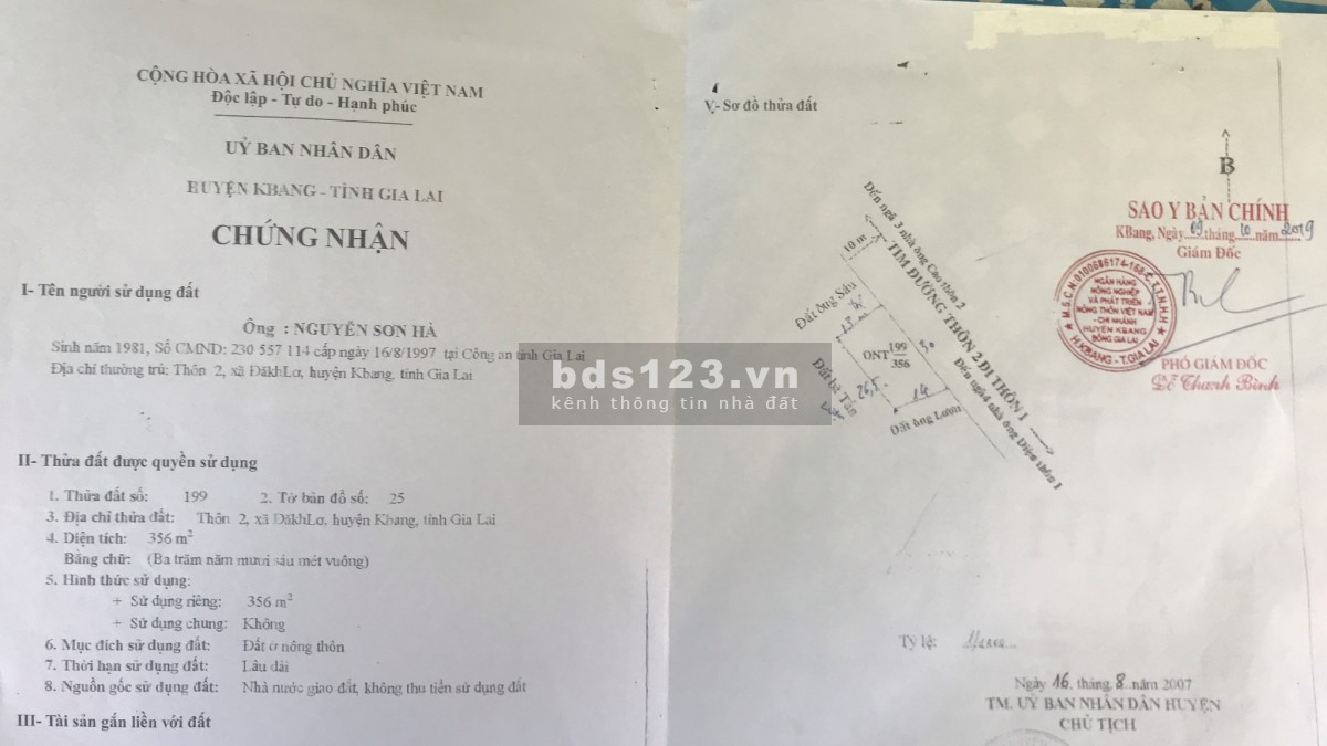 356m2 đất thổ cư Gia Lai - mặt tiền betong liên xã ngay khu dân cư giá 380tr